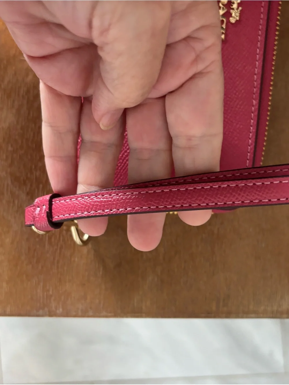 COACH Hot Pink Saffiano Leather Zip Wallet with Gold Logo
